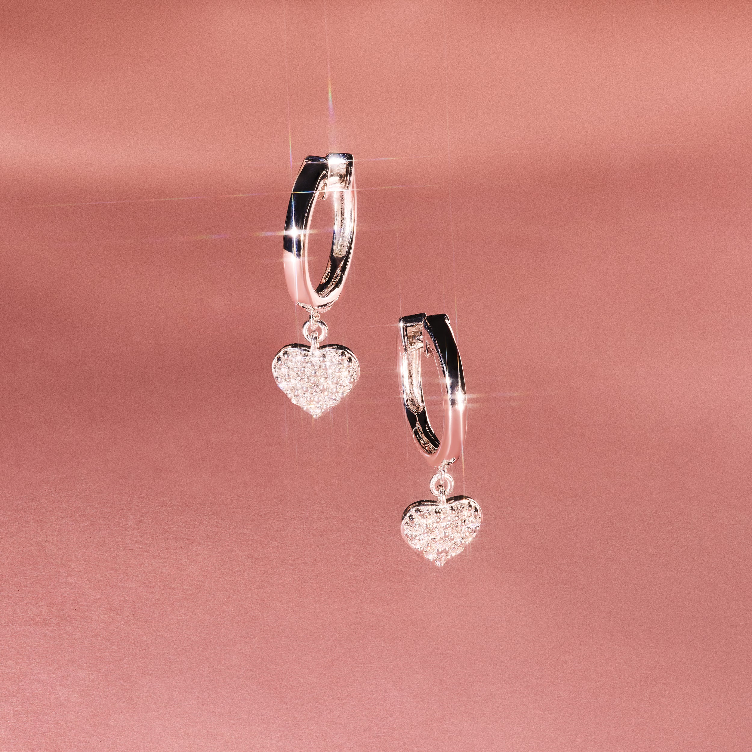 Heart Pave Drop Huggie Lab Diamond Earrings 0.29ct in 925 Silver